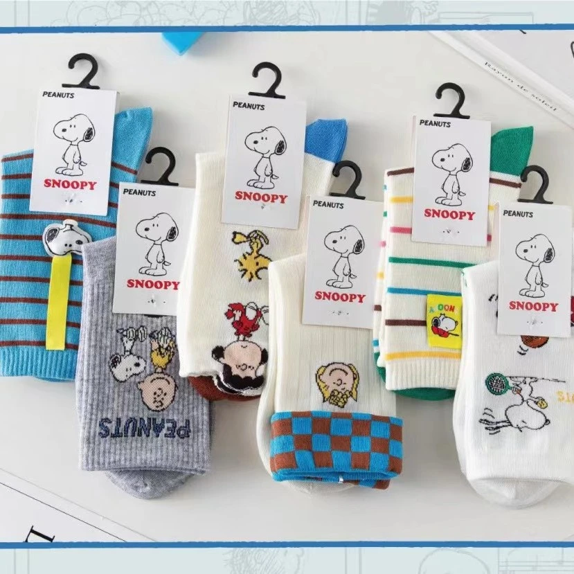 Caramella史努比联名款袜子女款卡通绿色少女花边中筒袜女袜秋冬