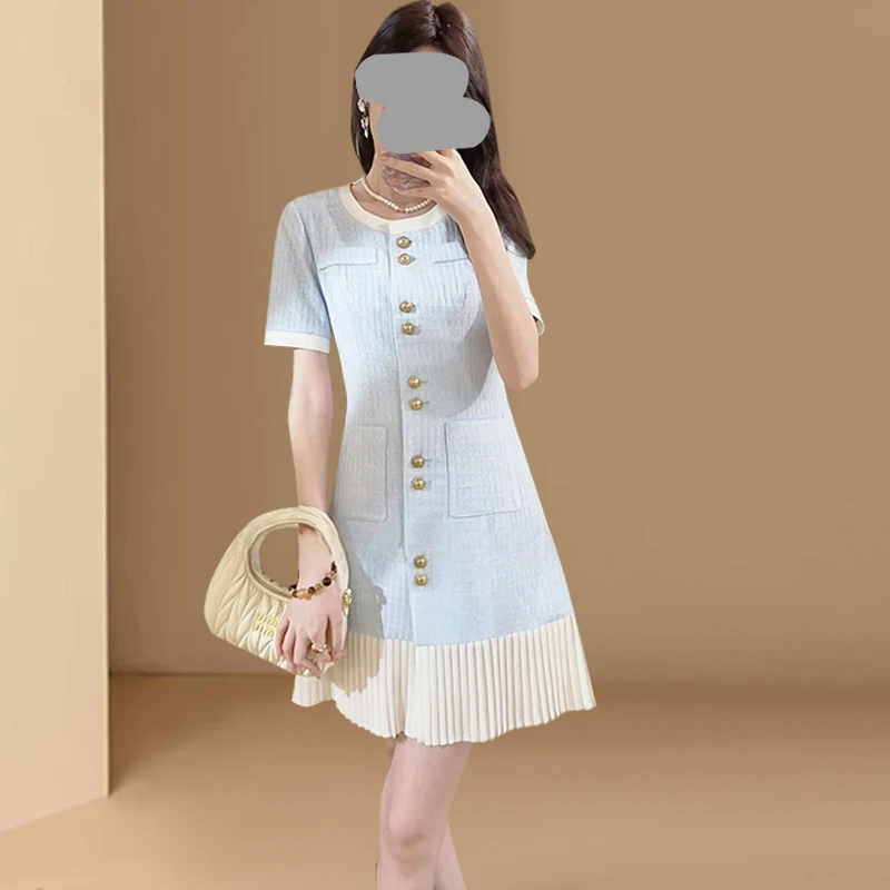韩版时尚洋气连衣裙女2025夏季高级感轻奢收腰裙气质显瘦减龄短裙