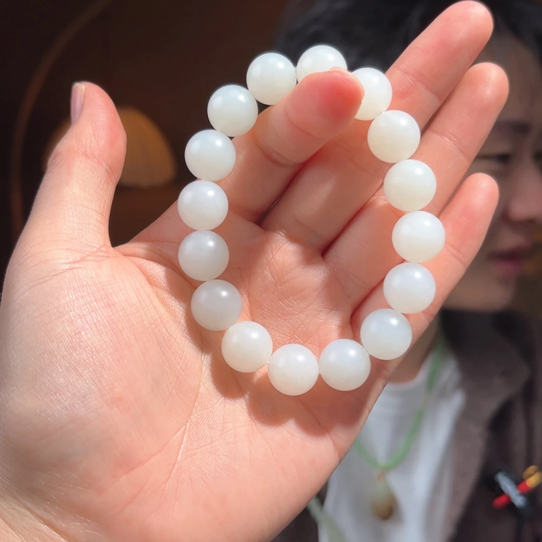 未镶嵌手串和田玉俄白12mm3000