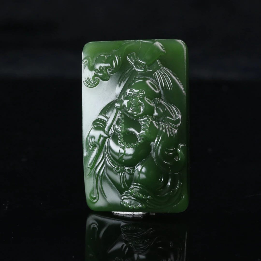 24和田玉碧玉布袋佛吊坠/001085上海嘉禾拍卖