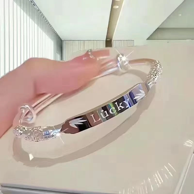 纯银999繁花幸运实心LUCKY镯子七夕生日国庆送女朋友闺蜜礼物