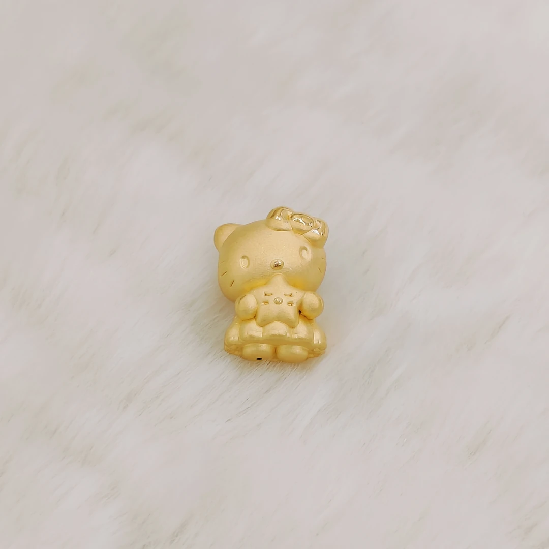 吉金珠宝 足金999抱星星歪头Kitty素金3D硬金转运珠不含绳