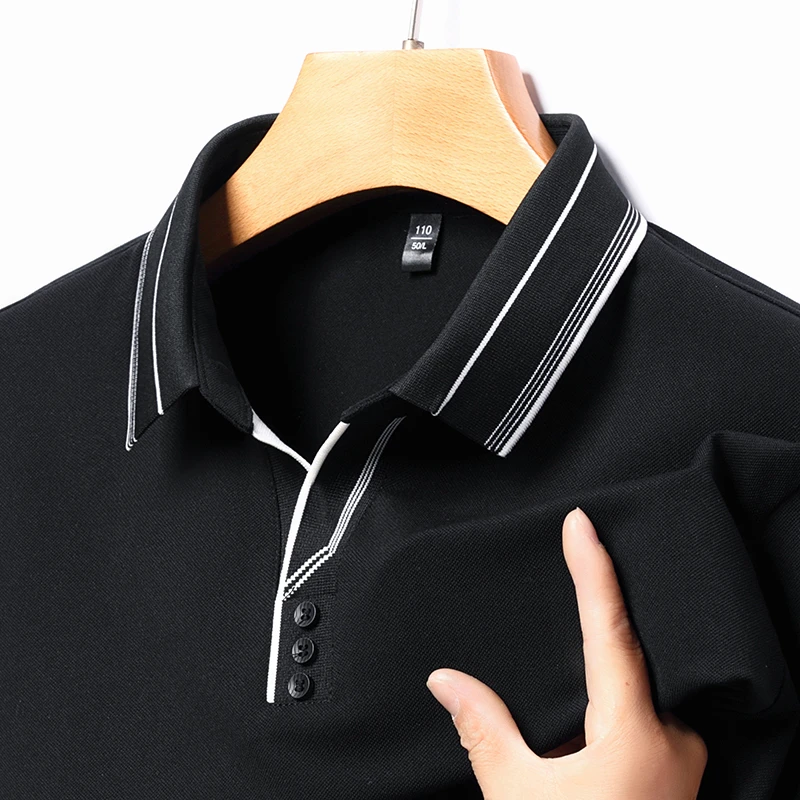 桑蚕丝POLO衫男士长袖T恤商务打底纯色中年宽松打底T恤男翻领