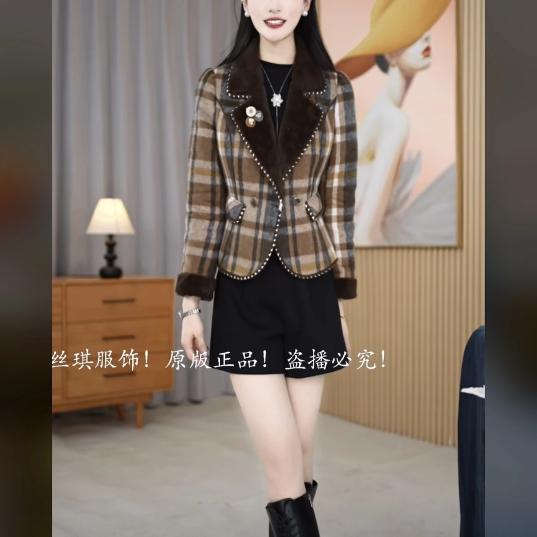 【加绒外套】2025冬季新款翻领时尚复古保暖百搭短款百搭女士外套