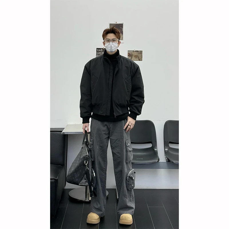 美式短款飞行员教练夹克男春秋cleanfit立领外套痞帅高级感棒球服