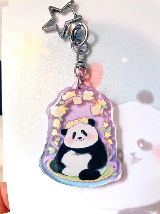 【原创插画大熊猫花花周边】可爱滴胶炫彩钥匙扣动物园纪念礼品