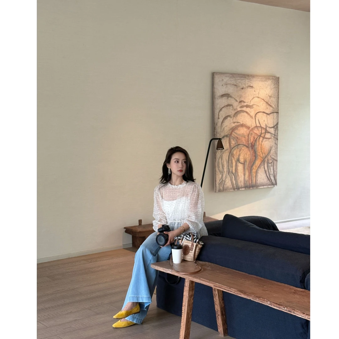 MEIYINA定制（夏天的风）清新小波点花边领防晒小衫