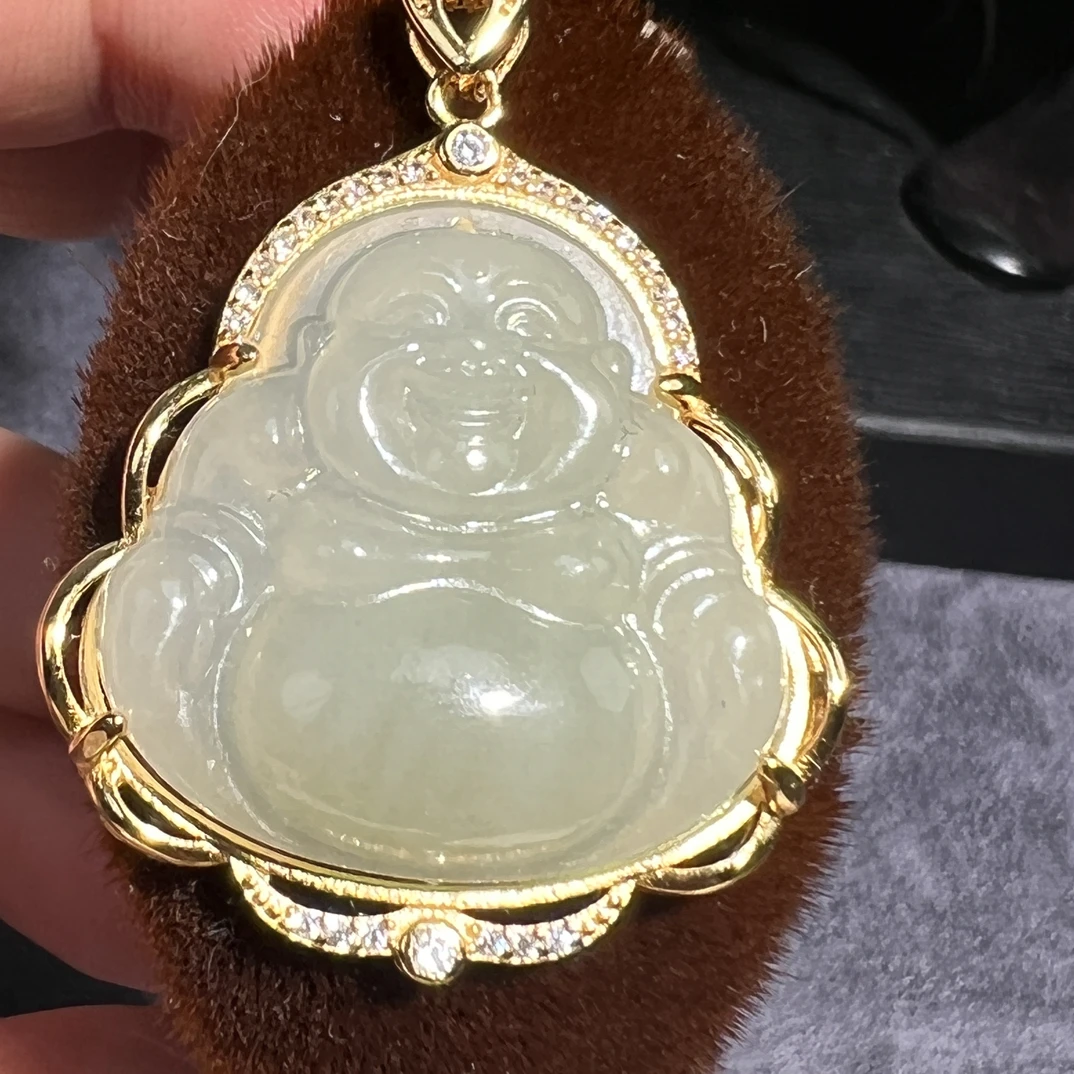 和田玉s 925银镶佛公吊坠