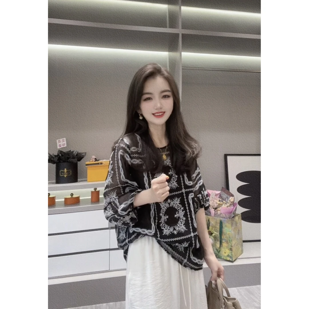 【方块麦穗绣花】CHUN家显瘦气质百搭桑蚕丝乔其上衣