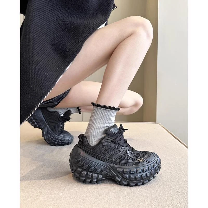 巴黎榴莲底轮胎鞋男款2025新款坦克黑色厚底增高休闲运动老爹鞋女