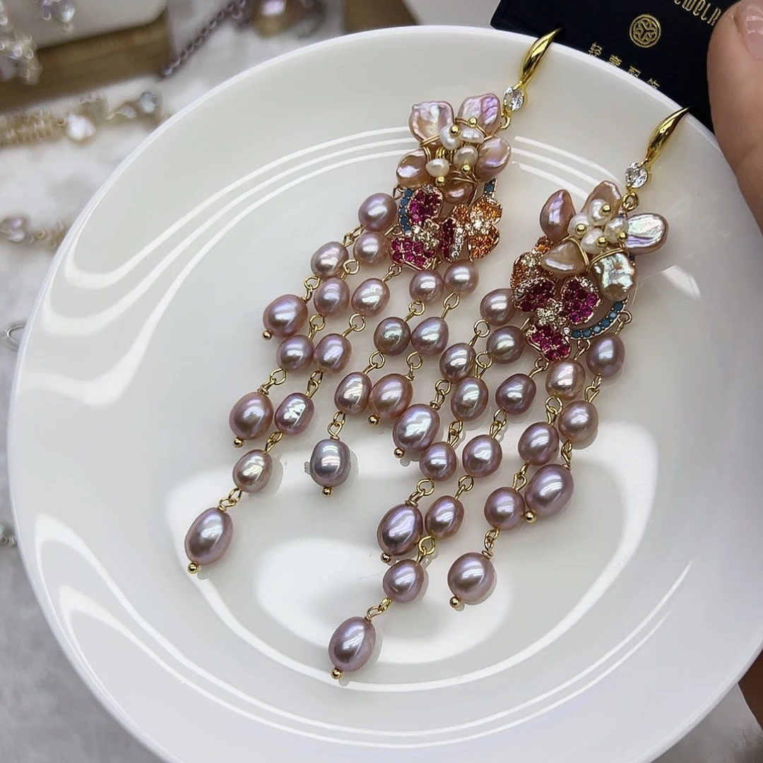 淡水珍珠银S925镶嵌耳饰