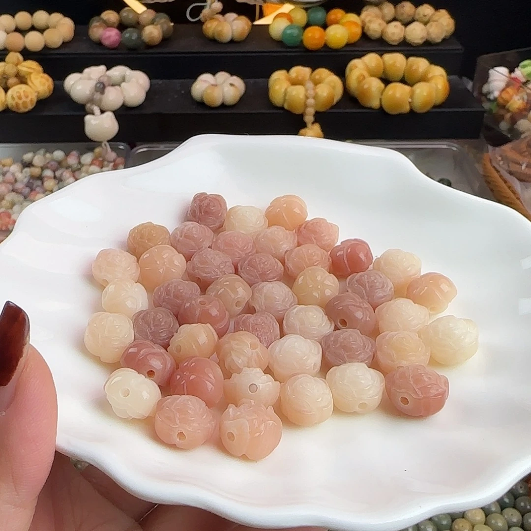 菩提根/象牙果手串卡12粉色山茶花100颗