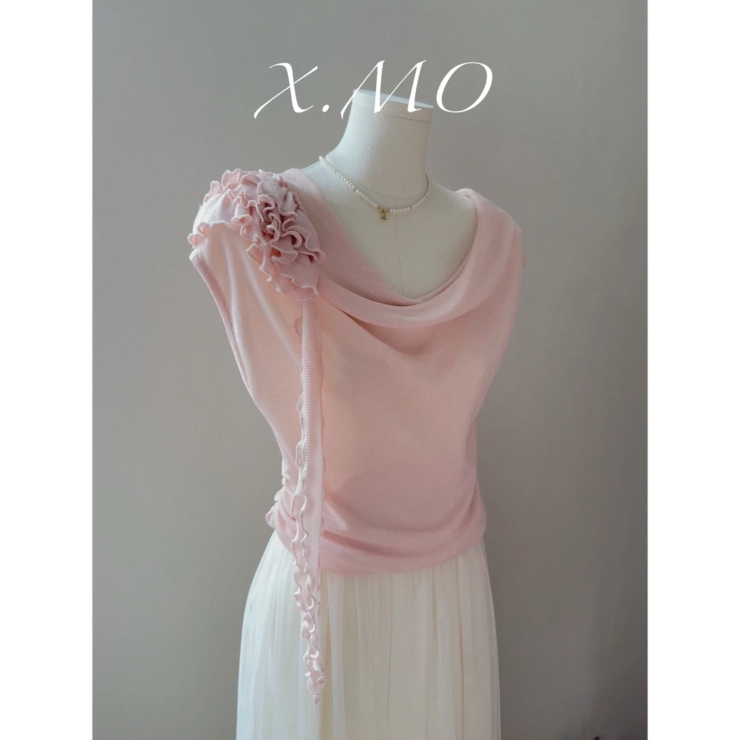 X.MO自制 减龄气质木耳飘带针织上衣#1126