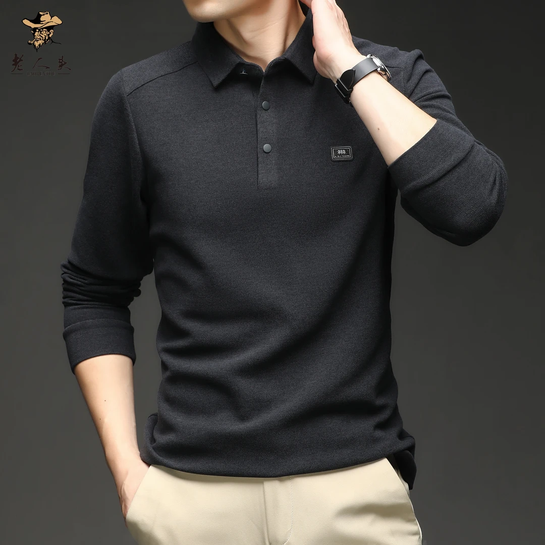 8801德绒加厚长袖秋季男休闲Polo衫潮流百搭纯色商务时尚翻领