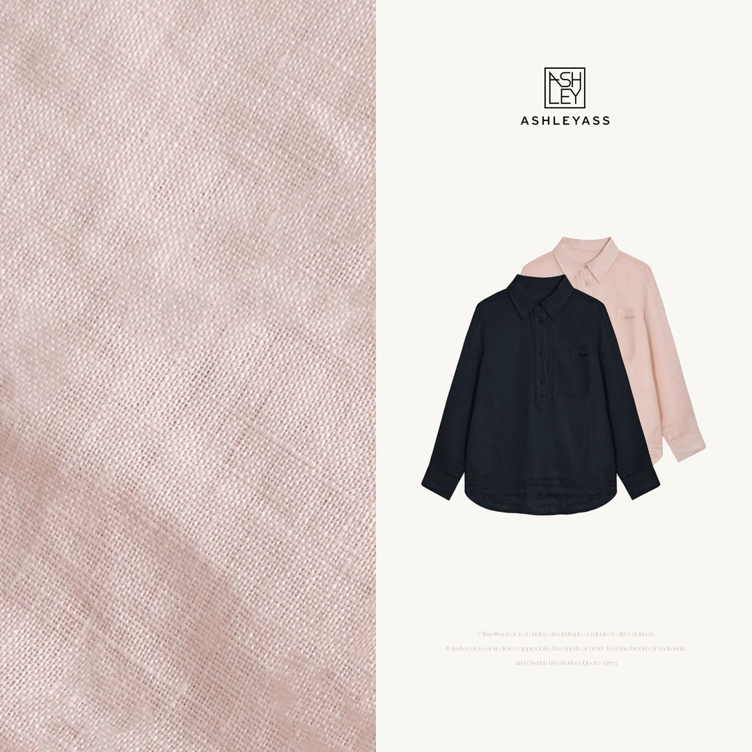 ashleyass“落日霓虹” 百搭双色纯色翻领亚麻长袖衬衫LSS240629Y