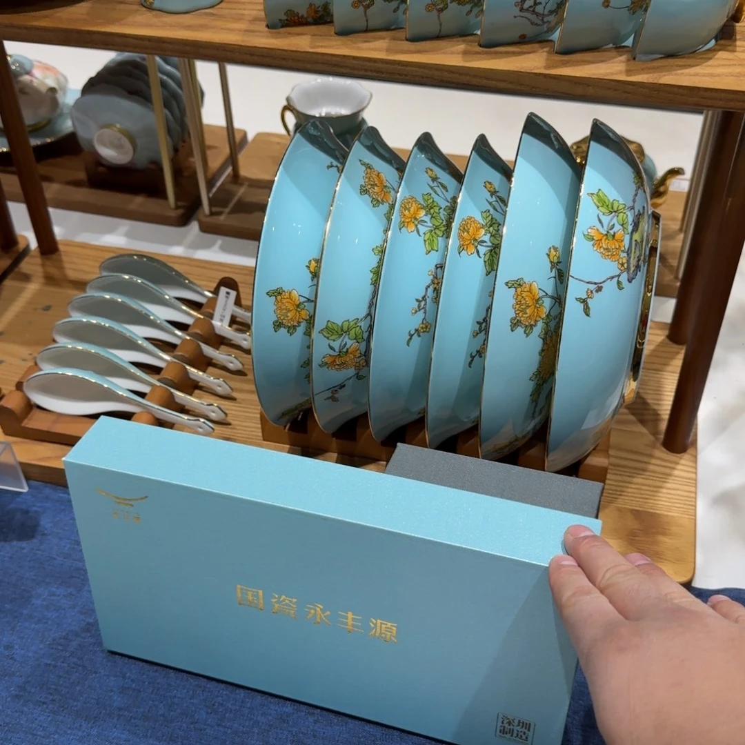 坤***洲陶瓷福利餐具赠西湖蓝陶瓷筷六双