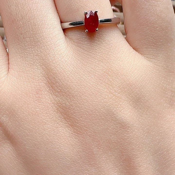 戒指红宝石银S925镶嵌