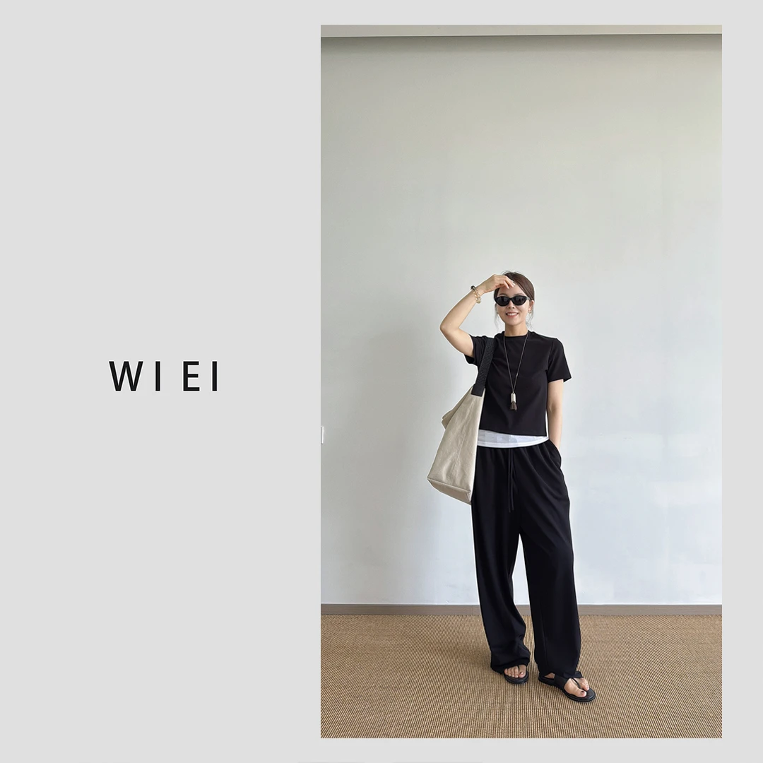 《WI EI》松弛假日*極简风通勤修身正肩短袖/休闲裤套装 25075