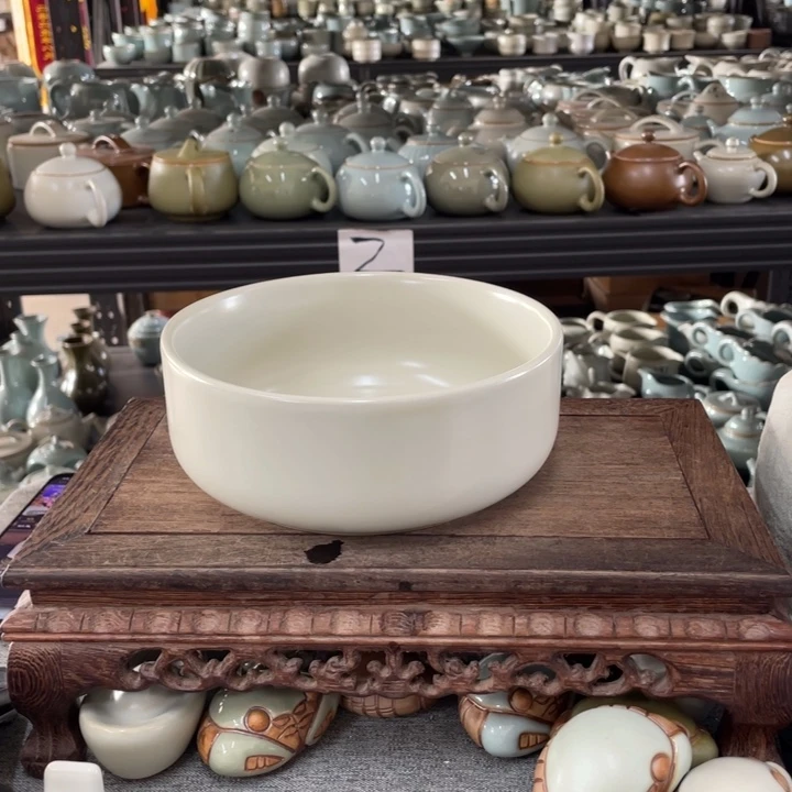 摆件月白釉圆茶洗