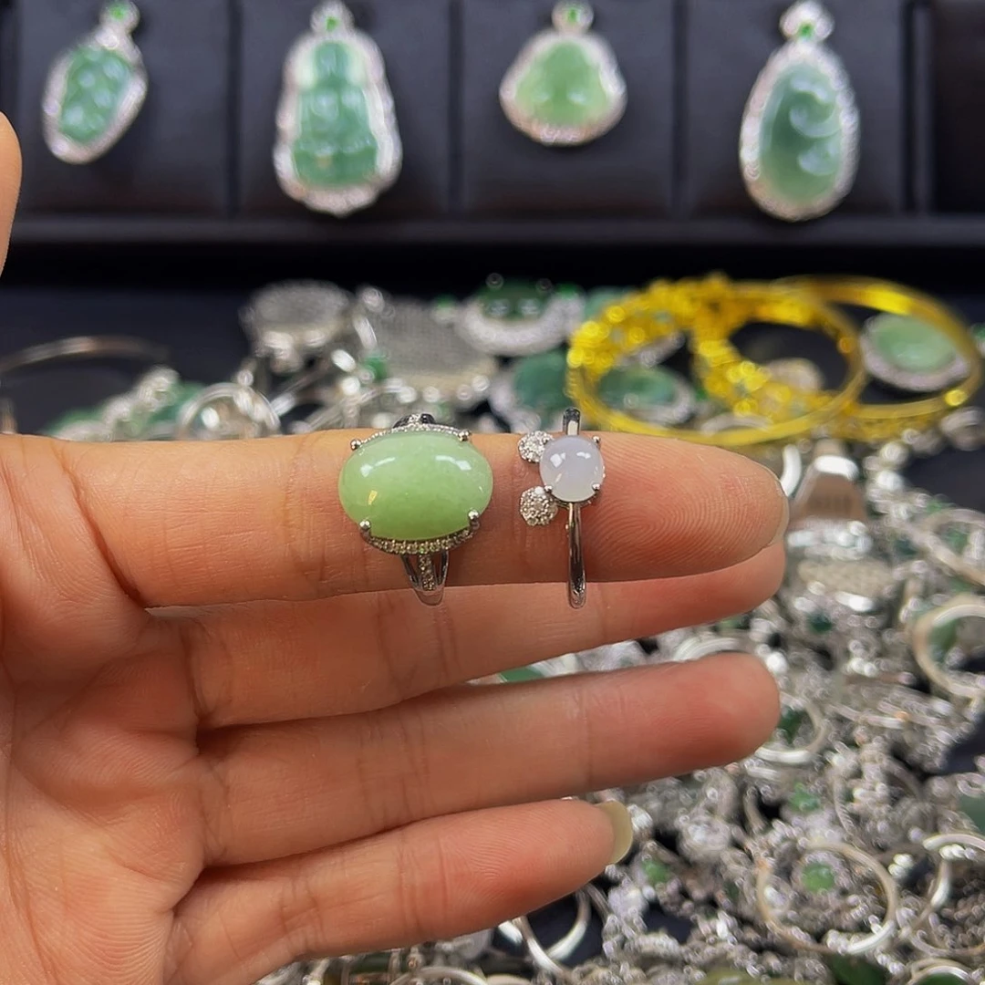 合金戒指翡翠天然翡翠镶嵌Aa