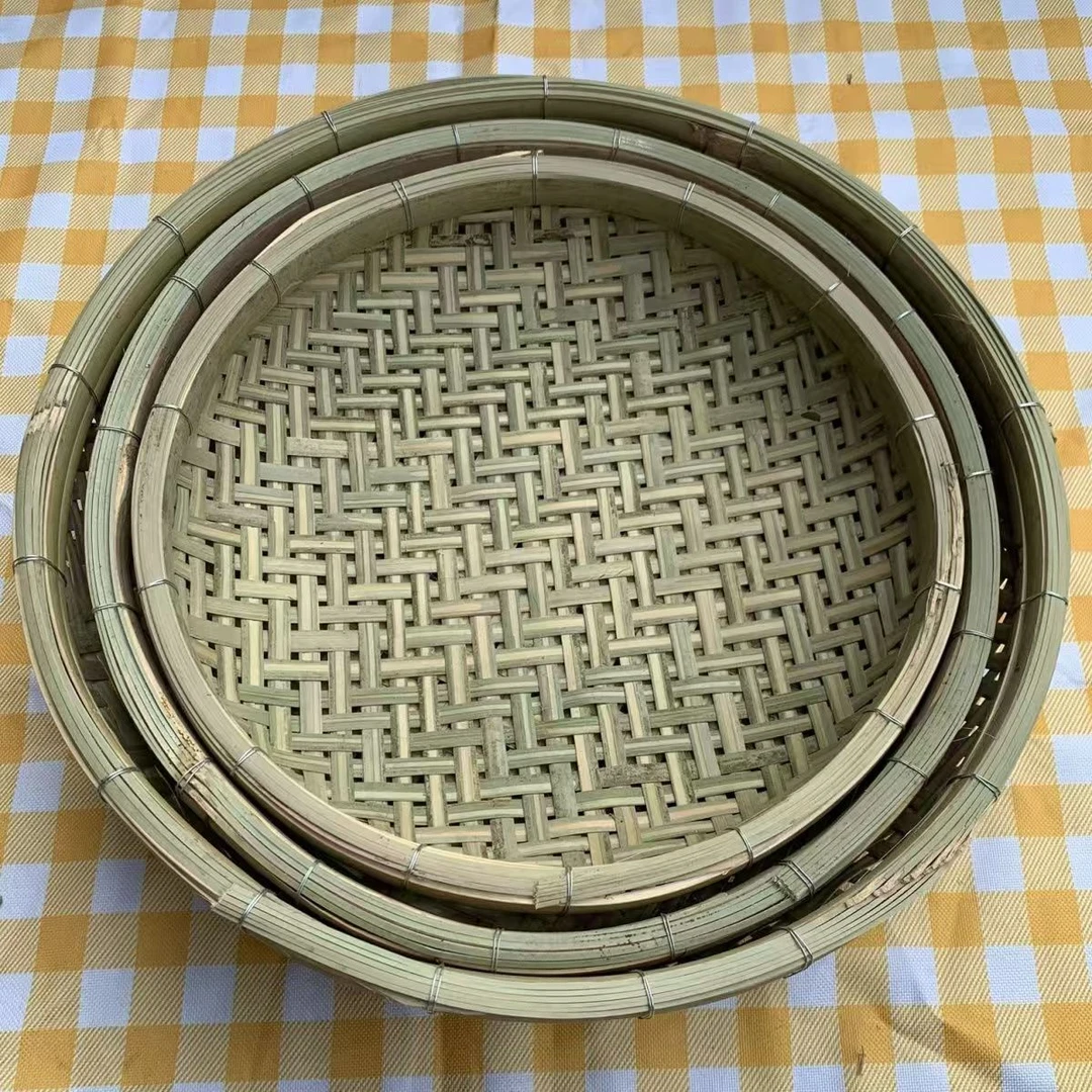 手工竹编有孔竹筛子粗孔簸箕竹制品竹编圆簸箕竹匾竹筛晾晒装饰