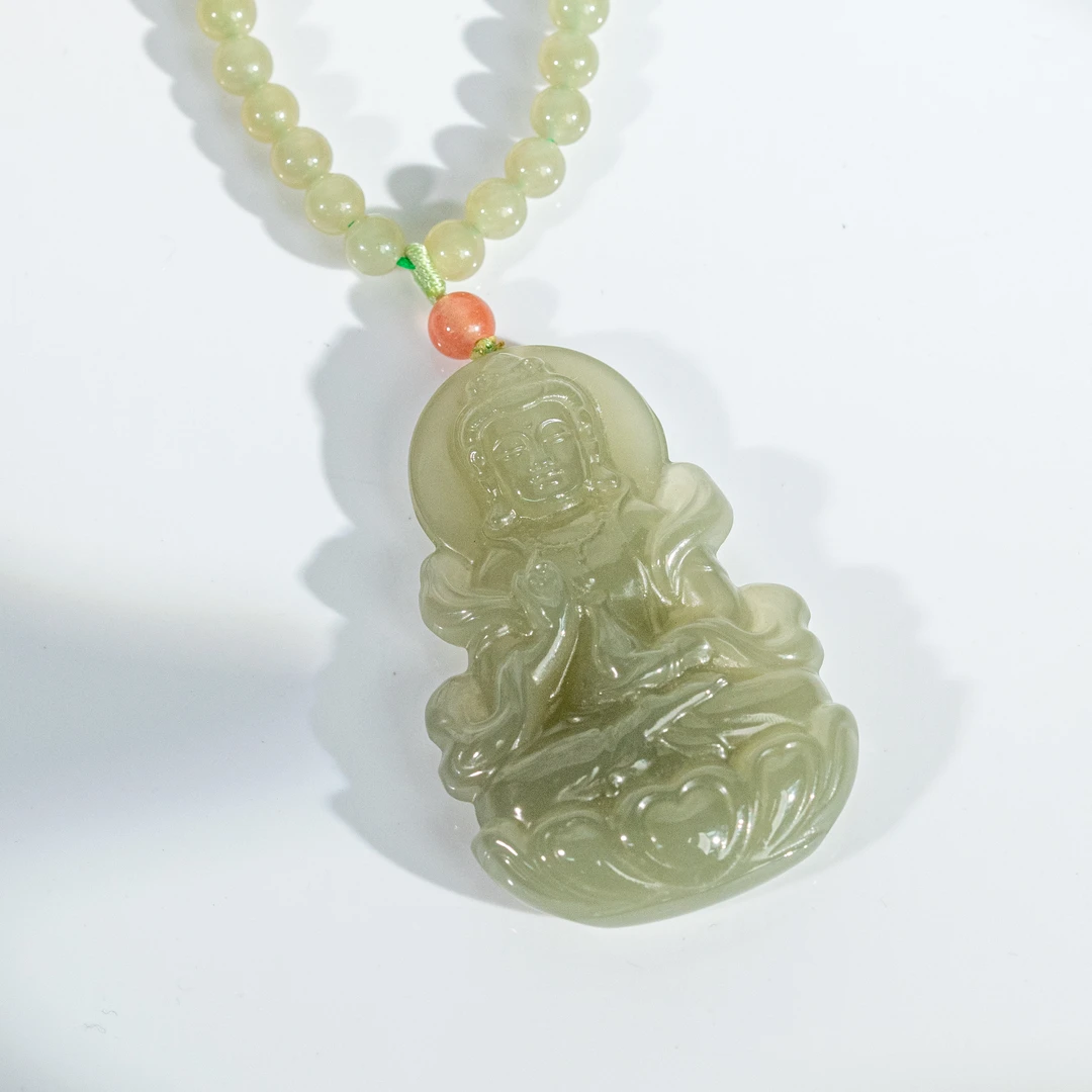 【普陀山欢喜】18k金配饰和田玉观音吊坠（发货多样性一件）J10810