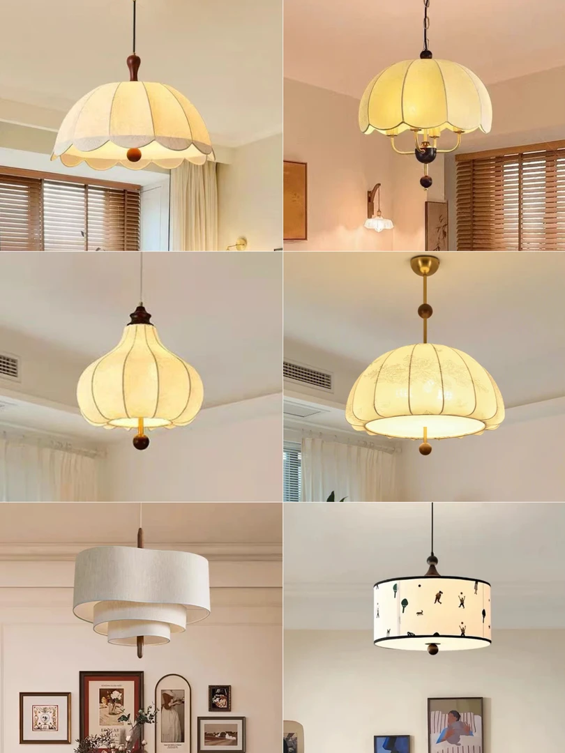 法式复古卧室吊灯布艺花朵灯中古美式简约卧室灯餐厅书房餐厅吊灯