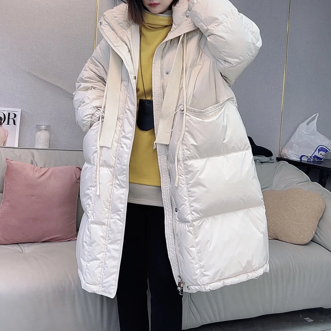 新款时尚潮流欧版连帽保暖中长款羽绒服18791