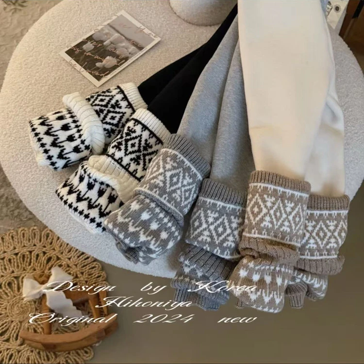 现货爆款女童加绒费尔岛打底裤秋冬2025新款加厚一体绒保暖堆堆袜