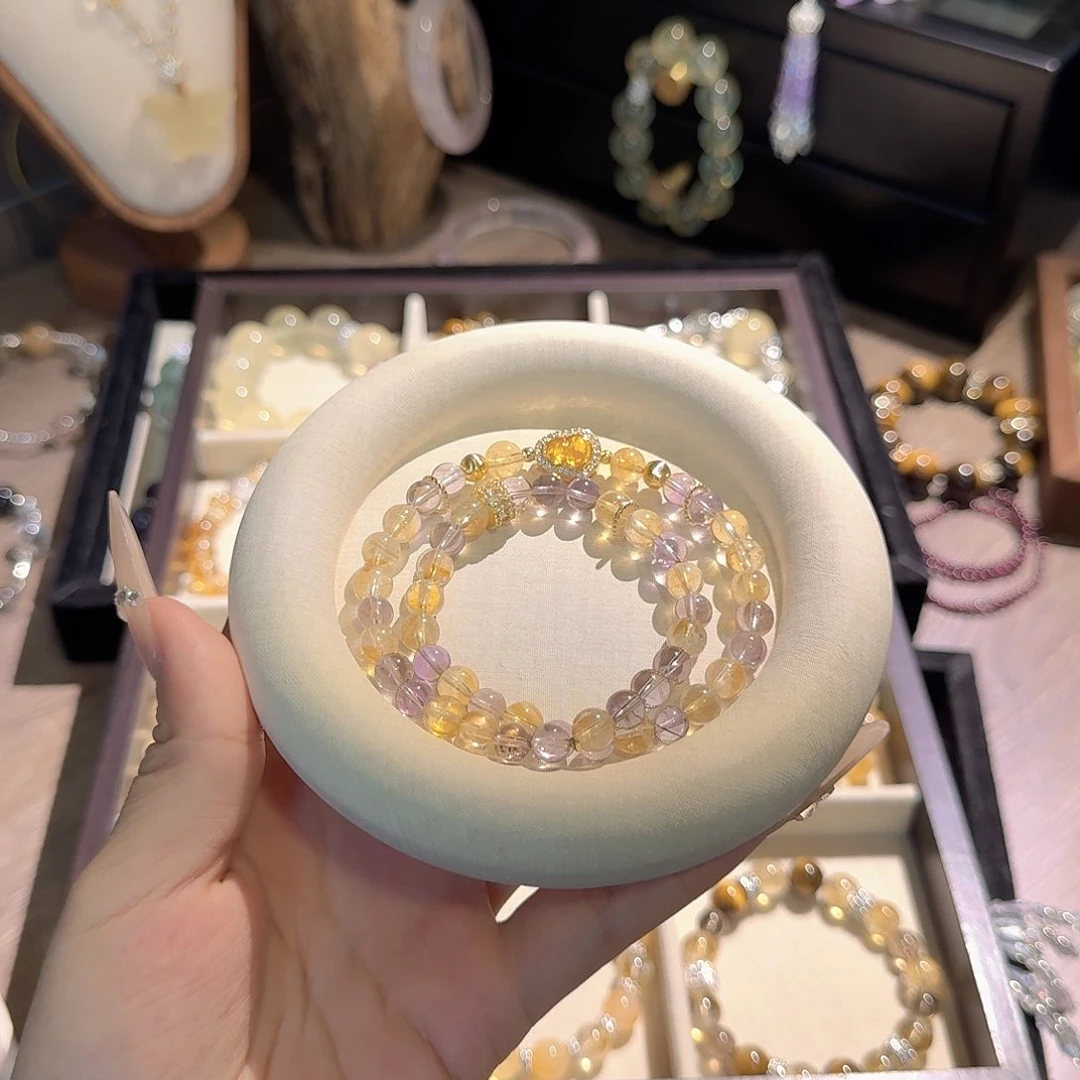 我***奶水晶手链未镶嵌紫黄