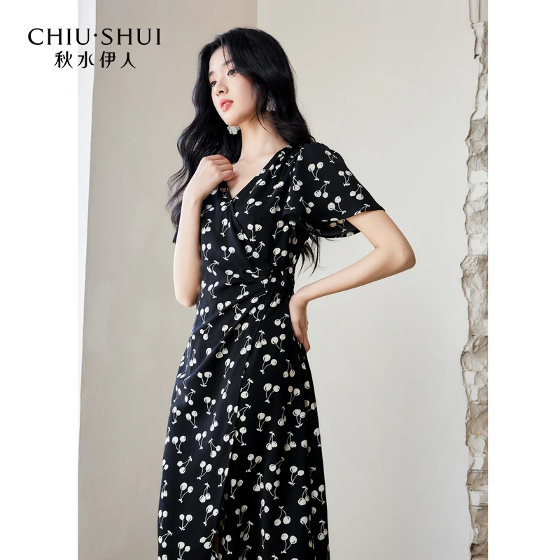 【丽公主】秋水伊人印花茶歇风连衣裙新款女中长裙625204A020223
