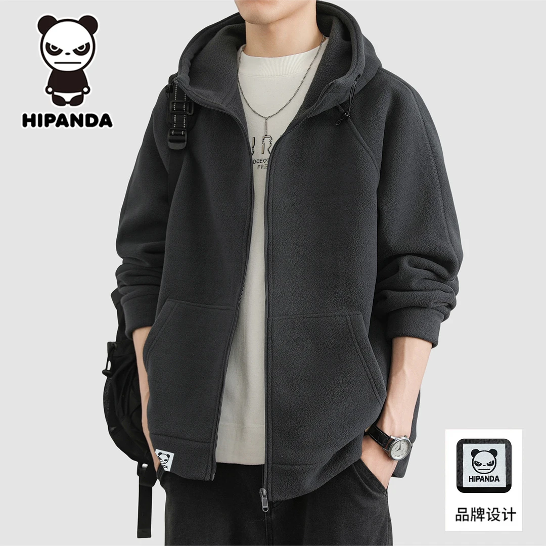 HIPanda你好熊猫 秋冬美式连帽卫衣男款潮流宽松厚款抓绒男士上衣
