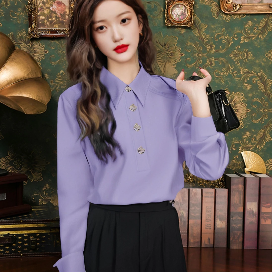 【紫气东来】气质设计感气质通勤小众新款衬衫女高级感修身上衣