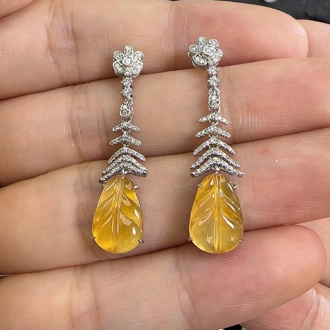 翡翠18K金镶嵌耳饰天然翡翠