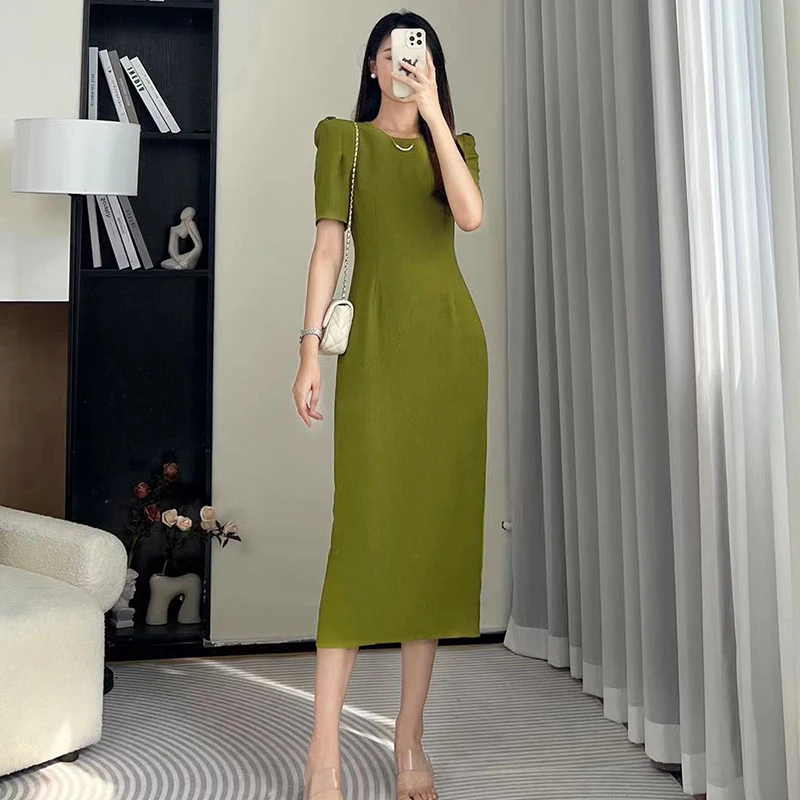 拉夏贝尔25现货青苍夏时尚优雅气质简约收腰显瘦连衣裙 8886 LQC