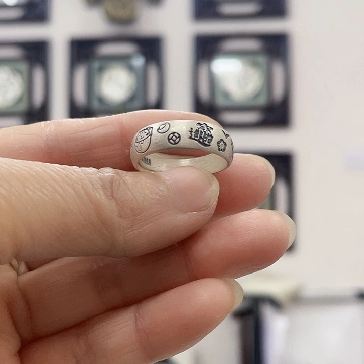 足银复古招财猫戒指