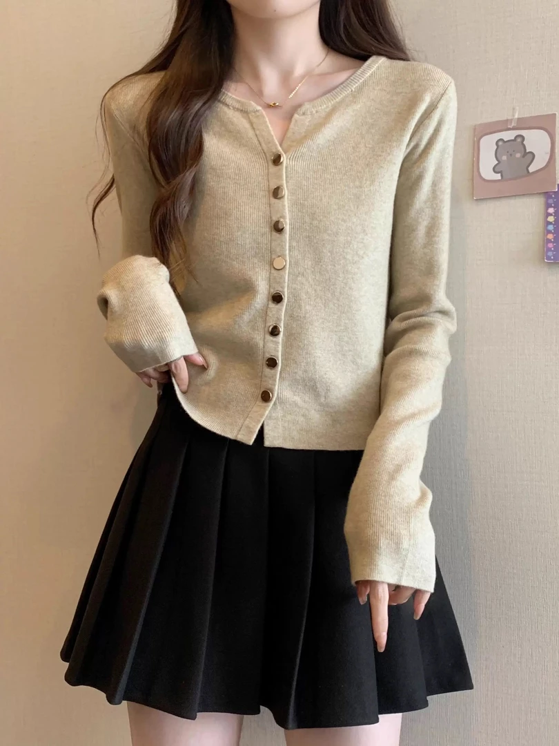 370现货春秋针织衫宽松女装开衫气质显瘦纯色韩版休闲百搭外套