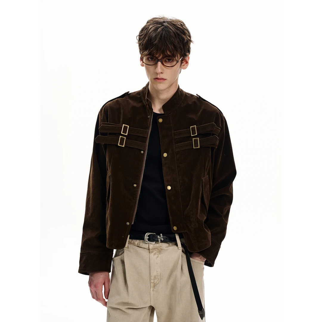 MaxDstr 美式cleanfit拼接设计仿麂皮高级感夹克男女短宽早秋外套