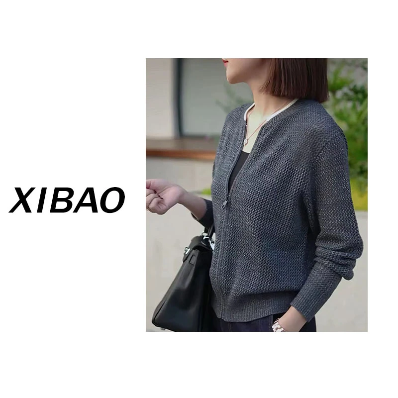 【镂空拉链开衫】进口金丝加精纺羊毛开衫外套春夏