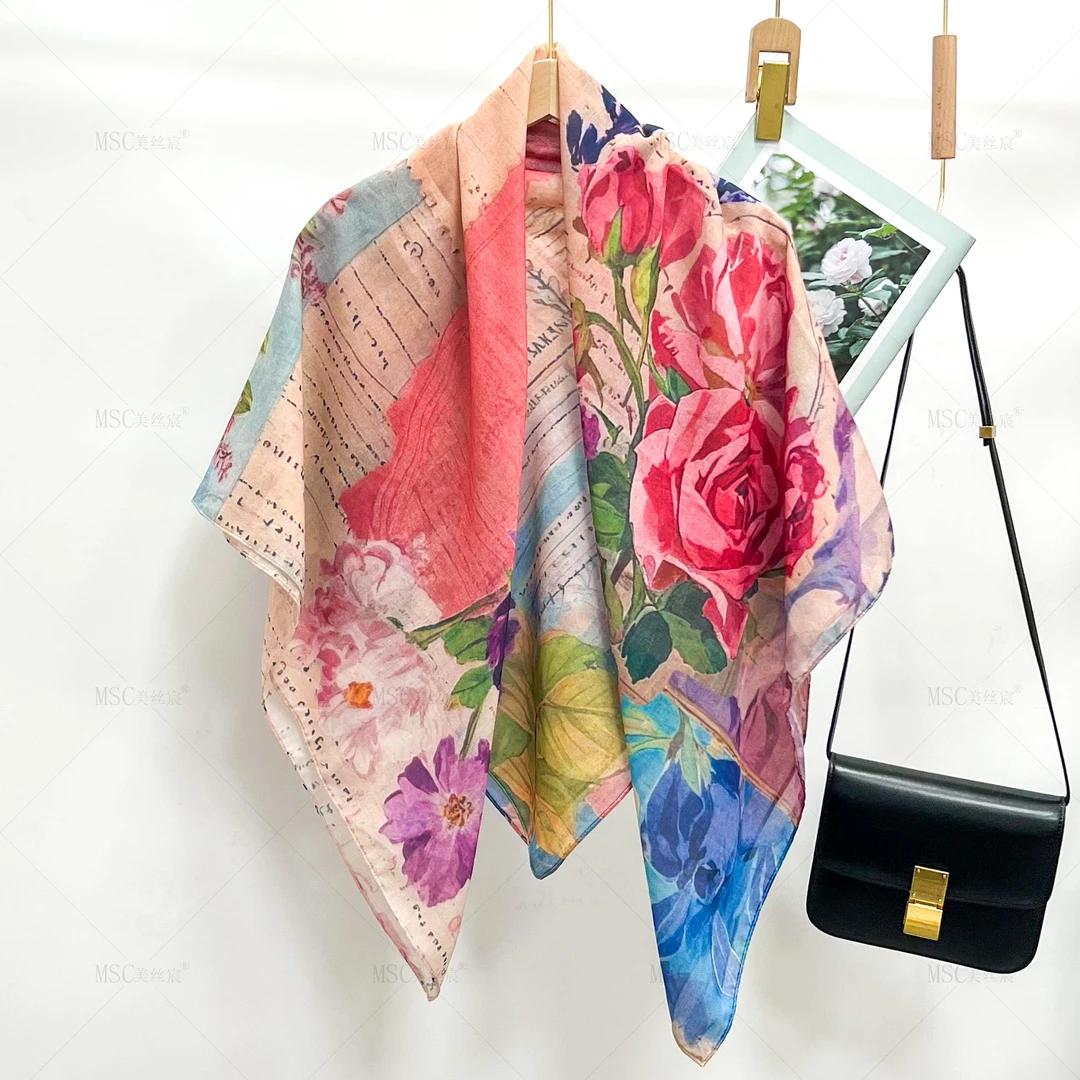 美丝宸休闲度假风显肤白艳丽自然民族风大方丝巾优雅斜纹复古围巾