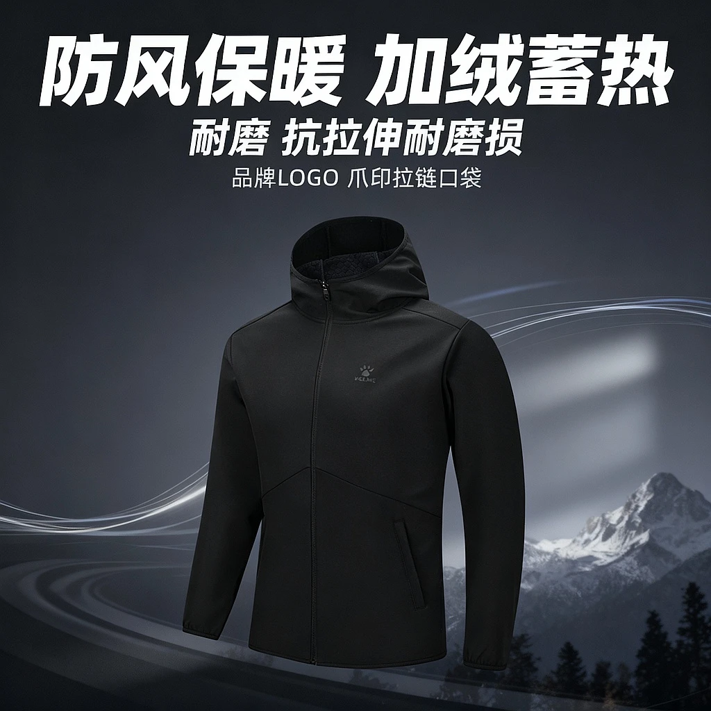 【加绒外套】官方旗舰店卡尔美梭织外套秋冬防风加绒保暖户外欧若风