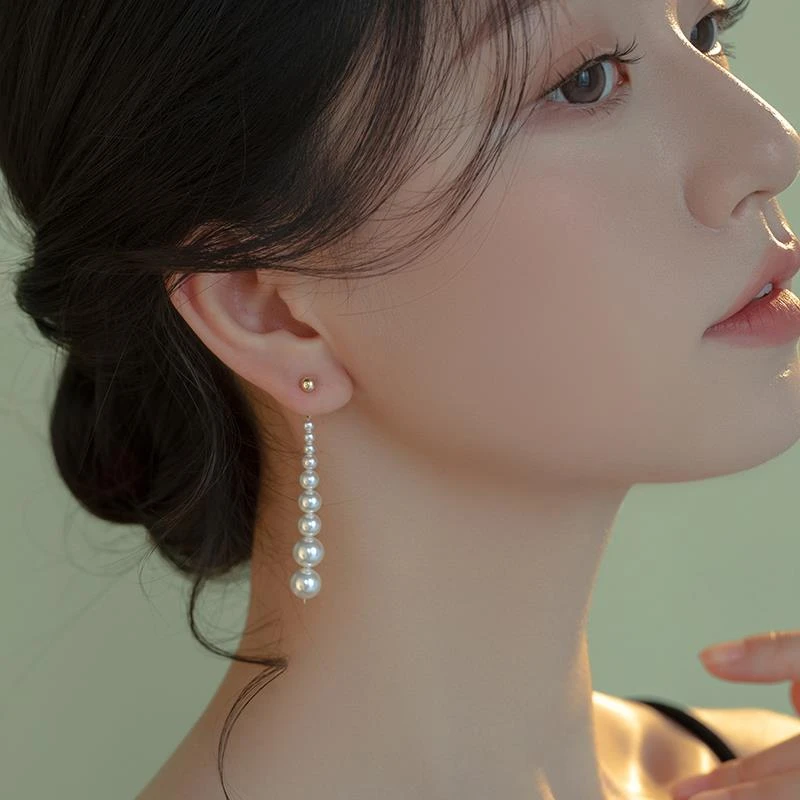 CAIEM KAIET 合金耳饰 复渐层施家珍珠纯银耳环轻奢气质耳夹耳饰