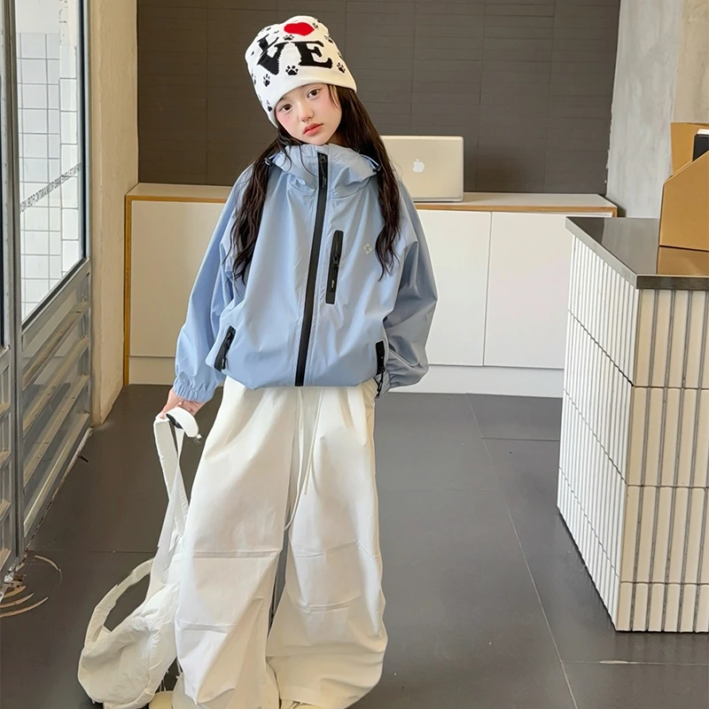 【嘻嘻柚】女童秋季户外冲锋衣外套中大童新款防风防水透气三防外套