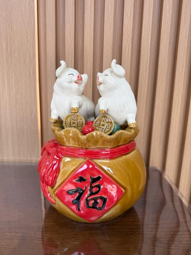 【丁财两旺招财福猪可爱】石湾公仔尺寸长度18高度25