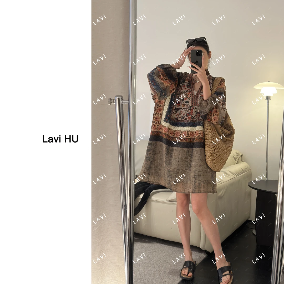 波西米亚休闲时尚宽松印花设计师连衣裙N186辣味lavi
