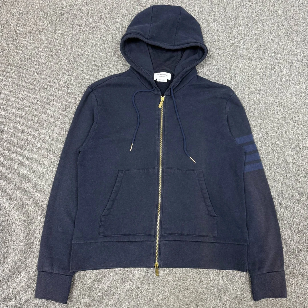 95新 THOMBROWNE 12409496 TB藏蓝色四条纹拉链帽衫 3码
