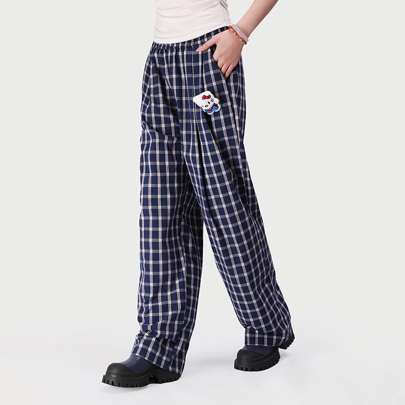 RAQCK32606春夏格子裤女宽松休闲百搭阔腿长裤子高腰显瘦直筒裤