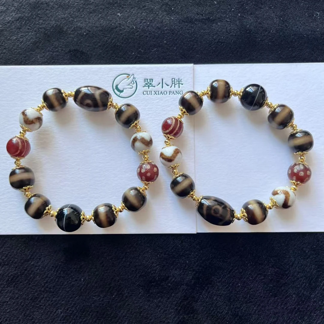翠小胖三号店 熊猫三眼黑金系列珠珠玛瑙手串CTZA45 多样性发一