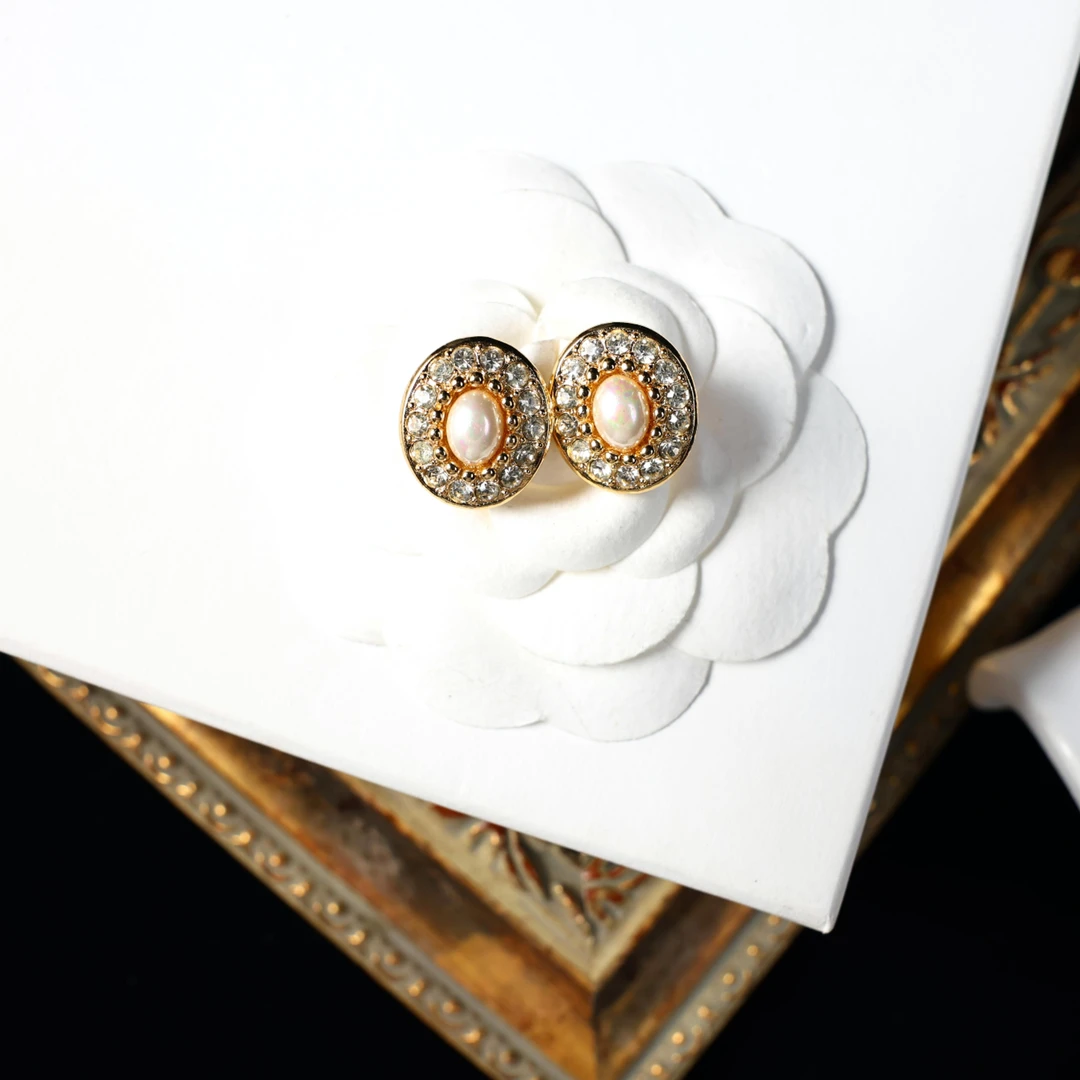 95新 DIOR/迪奥 柚礼中古/迪奥圆盘莱茵石耳夹LF505058