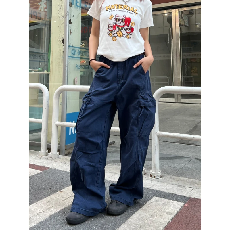 克林菲多口袋工装裤男女宽松阔腿裤女裤子设计感休闲垂感长裤